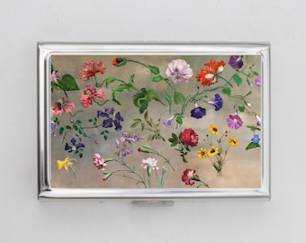 Sigarettenkoker of kaarthouder met bloemen - bloemdessin, bloemen, bloemenportemonnee, verjaardagscadeau, sigarettenkoker, visitekaartje, ID-houder