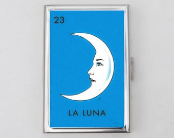 La Luna Zigarettenetui ODER Kartenhalter - Mond Kunstwerk, Loteria Karten, Mexikanisches Bingo, Kunst Dekor, Zigarettenetui, Visitenkarte, Ausweishalter