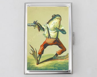 My Firsy Duel Cigarette Case OR Card Holder - Vintage Frog Artwork, Frog Sketch, Tobacco Case, Cigarette Case, Business Card, ID Holder