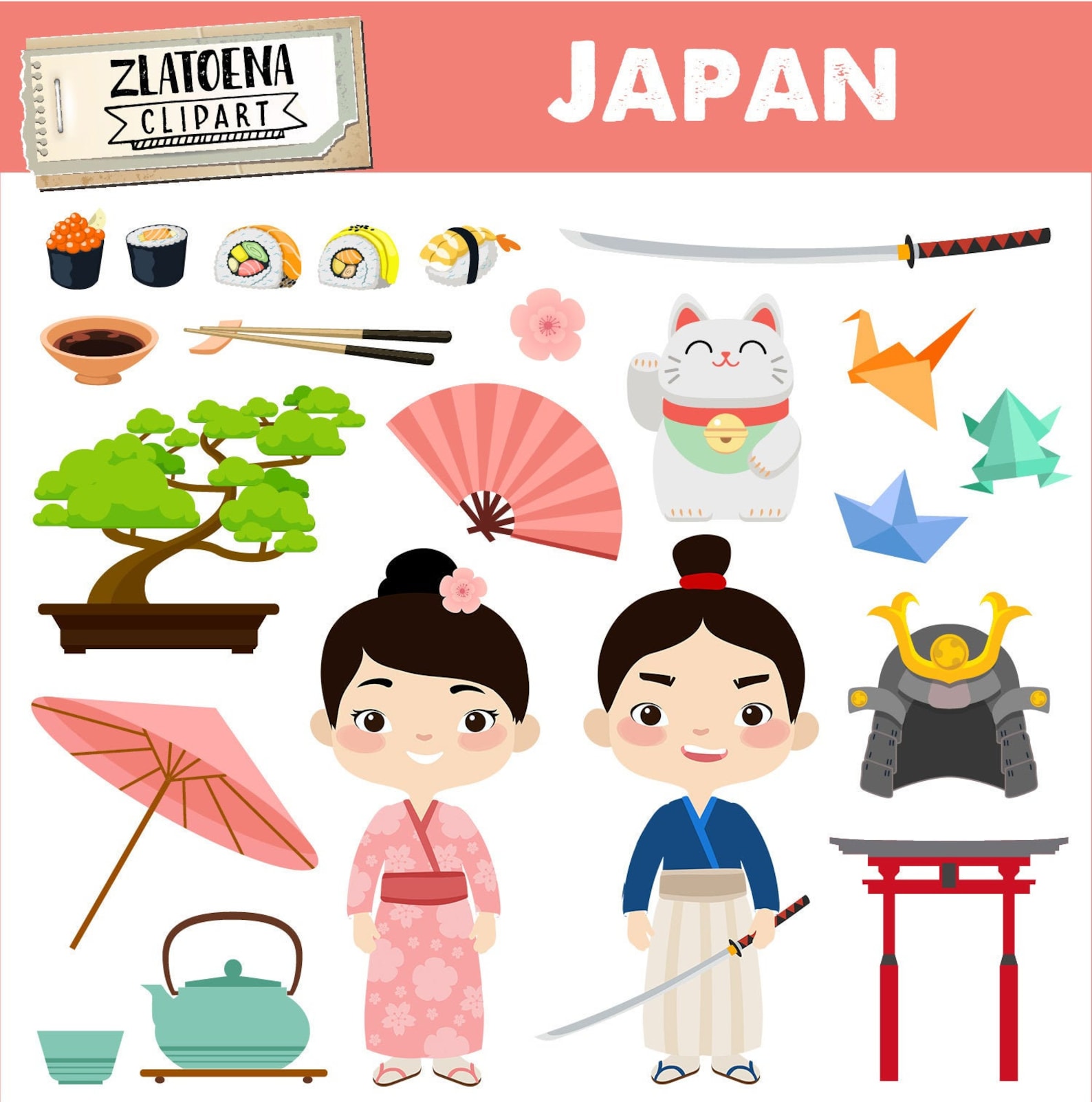 Japan clipart Japanese clip art Geisha Samurai clipart Asia image 0.