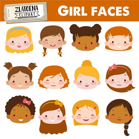 Cute Girl Faces Clipart Kids Faces Digital Clipart Cute Kids Etsy