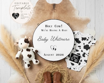 Cow Pregnancy Announcement Template, Western Holy Cow Baby Reveal (Digital Download)