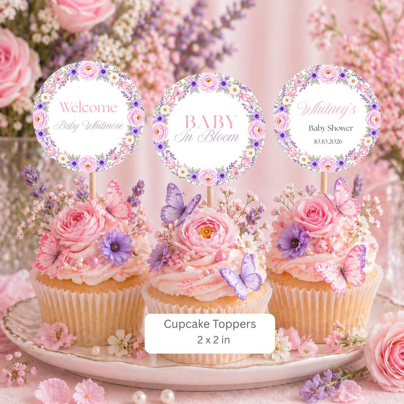Baby in Bloom Cupcake Toppers, Floral Butterfly Baby Shower (2x2) - Etsy