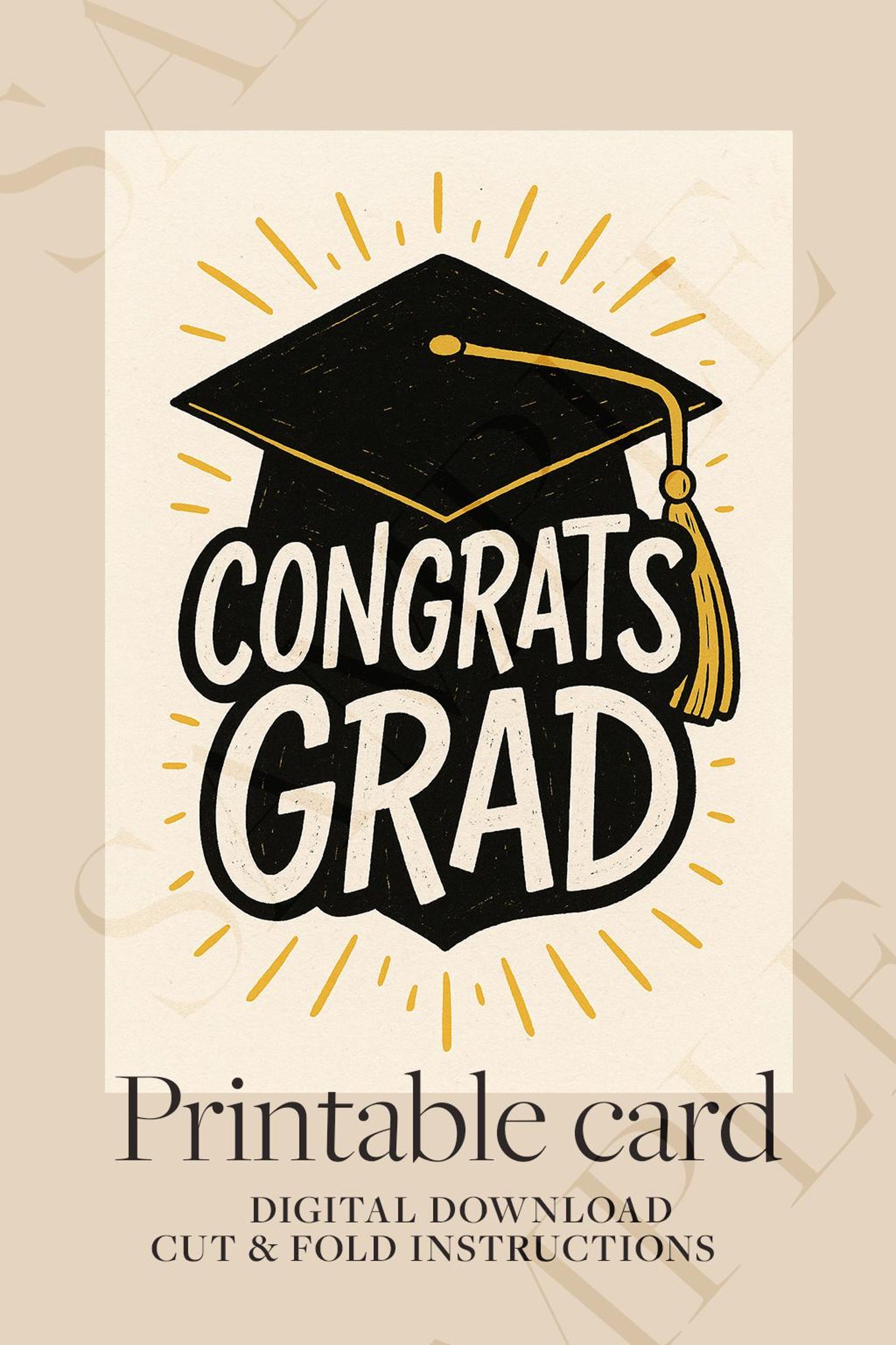 Printable Graduation Card | Congrats Grad Cap | Digital Download ...