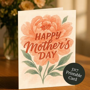 Tarjeta imprimible para el Día de la Madre / Tarjeta de acuarela con flores para el Día de la Madre / Descarga digital / Imprimir en PDF