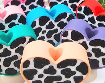 Cow Print Heart Toppers | | 3D Printed Straw Toppers | PLA | Holiday and Seasonal Drink Accessories | Cute Reusable Cup Decor | Stanley Cup