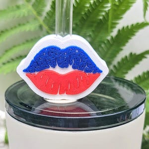 Patriotic Lips Straw Topper | 3D Printed Straw Toppers | PLA | Holiday & Seasonal Drink Accessories | Cute Reusable Cup Decor | Stanley Cup