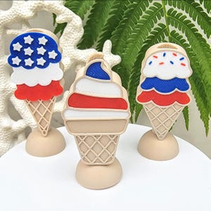 Patriotic Ice Cream Cone | 3D Printed Straw Toppers | PLA | Holiday and Seasonal Drink Accessories | Cute Reusable Cup Decor | Stanley Cup