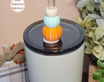 3D Printed Stacked Pumpkin Straw Topper - Fall Stanley Accessory