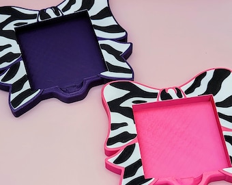 Zebra Print Sticky Note Holder, Bow Desk Organizer, Cute Pink Desk Accessories, 3D Printed Post It Note Holder, Office Gift for Her