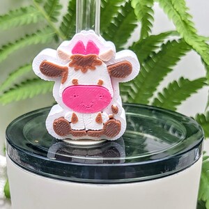 Cow Straw Topper | 3D Printed Straw Toppers | PLA | Holiday and Seasonal Drink Accessories | Cute Reusable Cup Decor | Stanley Cup