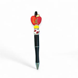 Stylo perlé « TEACH » Apple - Cadeau pour professeur fait main - Stylo à bille rechargeable à encre noire - Accessoire de bureau pour la rentrée