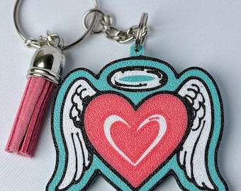 Angel Heart Wings Keychain – 3D Printed Bag Charm with Tassel