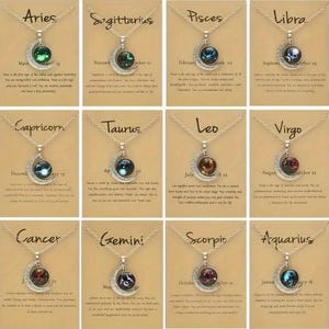 Cross-Border New Luminous 12 Zodiac Halskette Retro Mond Anhänger Karte Kurze Halskette