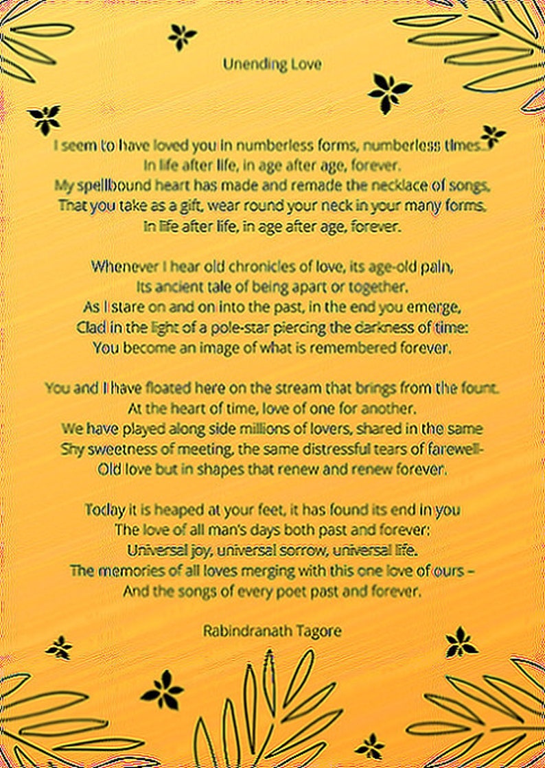 Unending Love by Rabindranath Tagore. Love poem, digital wall art love poem,love poetry, image 1