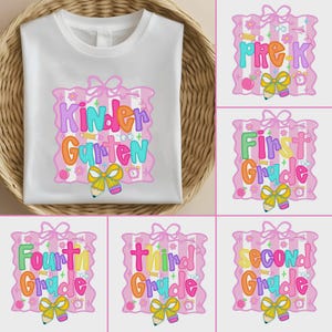 Preppy Back to School Bundle PNG, Kokette Lehrer Erster Schultag BUNDLE Design, Girly Checkered Png, Pre-k 1st / 2nd / 3rd Grade