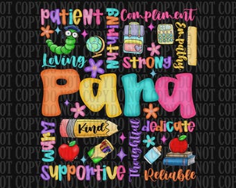 Para Typography PNG: Paraprofessional Appreciation, Back To School (Digital Download)