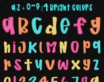 Bright Doodle Alphabet PNG Bundle: Preppy Letters & Numbers Clipart (Digital Download)