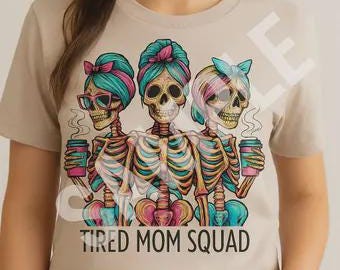 Moe Mom Squad Skeleton Coffee Design DTF-overdracht