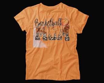 Basketball Mom T-Shirt – Leopard Print Sports Tee – Proud Team Mom Graphic Shirt – Game Day Orange Cheer Shirt for Moms