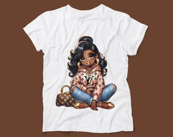 Chic Cartoon Girl Graphic Tee: Luxury Fashion Inspired Cotton T-Shirt