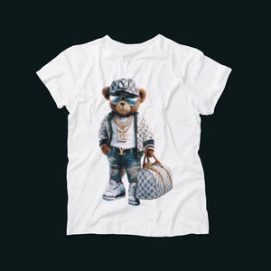 Luxury Bear Streetwear Tee – Dripped Out Designer Bear Shirt – LV Style Cartoon Graphic Tee – Urban Fashion T-Shirt