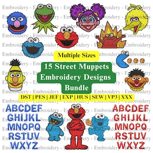 ストリートマペットの刺繍デザイン15点セット、パペットの刺繍デザイン、ストリート刺繍、漫画の刺繍デザイン - 即時ダウンロード