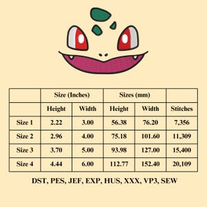 Pokemon Faces Embroidery Design, Anime Embroidery Design Files, Pikachu, Bulbasaur, Charmander, Squirtle Embroidery - 4 Sizes image 6