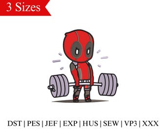 Deadpool Deadlift Embroidery Design: Gym Wear File (3 Sizes) (Instant Download)