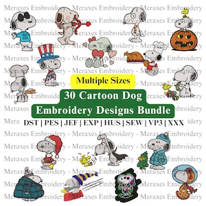 Pacote com 30 bordados de cachorros de desenho animado, desenhos de cachorros brancos, design infantil, bordados de desenhos animados, bordados modernos - download instantâneo