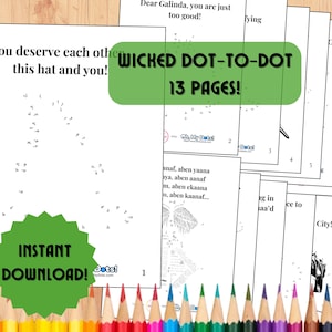 Wicked Dot to Dot, Wicked Movie Part 1 Printable Activity, Wicked Party Game, Elphaba & Glinda Number Puzzle, Popular Wicked Printable