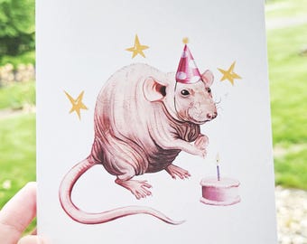 Haarlose Ratte Geburtstagsfeier Grußkarte