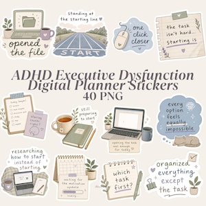 Executive Dysfunction ADHD Digital Stickers | GoodNotes Planner Stickers | Neurodivergent Productivity Stickers | Mental Health Sticker Pack