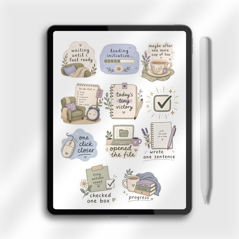 Digital PNG ADHD stickers for GoodNotes, Notability, and digital planning apps.