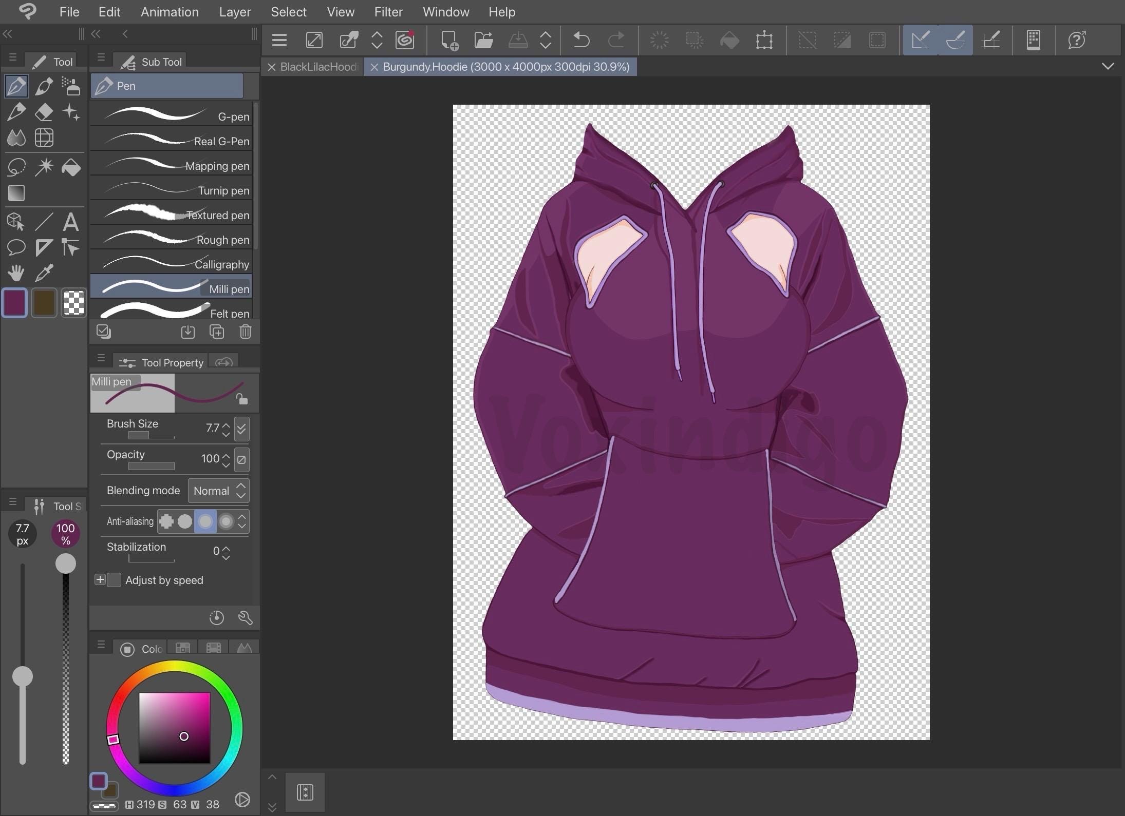 Hoodie Clothing (DD) PNG Vtuber Asset for streaming in Burgundy