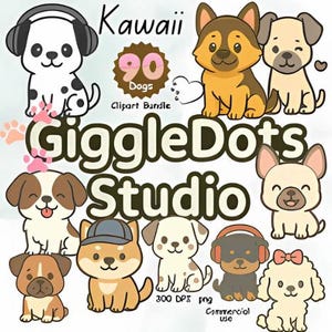 Kawaii Dog Clipart Bundle – Cute Puppy PNGs, Cartoon Dog Stickers, Digital Download for Planners, Scrapbooking & Crafts