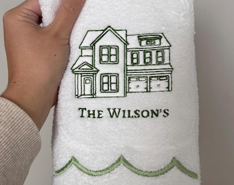 Custom Home Scalloped Hand Towel |  Embroidered Hand Towel