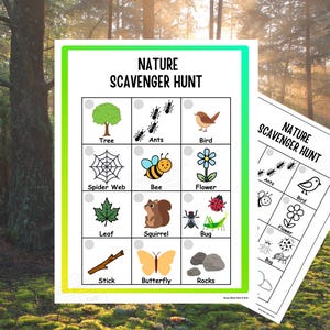 Nature Scavenger Hunt Printable | Outdoor Treasure Hunt for Kids | Camping Games for Children | Preschool Outdoor Activity | Nature Game