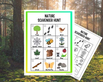 Caça ao tesouro da natureza para imprimir | Caça ao tesouro ao ar livre para crianças | Jogos de acampamento para crianças | Atividade ao ar livre para a pré-escola | Jogo da natureza