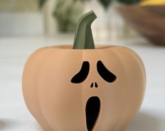 3D Printed Scream Pumpkin Candle Holder, Spooky Halloween Decor, Horror Lamp