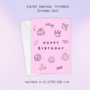 Printable Cute and Aesthetic Birthday Card | Fun Pink Birthday Card | Girly Birthday Card | Birthday Card For Her | Digital Download