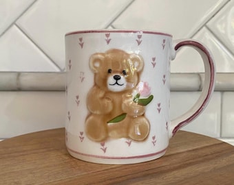 Vintage 3D Teddy Bear Mug: Buttercup Farm Inc. Cottagecore Coffee Cup