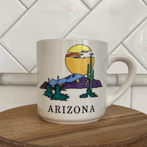 Vintage Arizona Souvenir Mug: Desert Sunset Cactus Scene, 1987