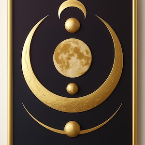Golden Moon Phases Wall Art – Minimalist Celestial Print | Boho Lunar Decor | Digital Download