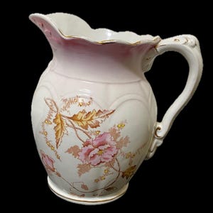 Victorian Floral Wash Pitcher – J.W. Pankhurst & Sons Royal Vitreous – c.1860s English Pottery, U.S. Decorated