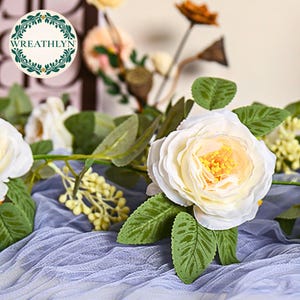 White & Pink Rose Flower Garland – Faux Floral Vine for Wedding Arches, Home Styling, Table Décor, 3 Colour Options, Discount lengths