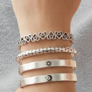 Sterling Silver Bangles Set, Bohemian Chunky Jewelry, Mother's Day Gift, Free Ring