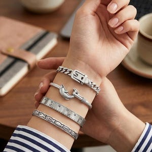 Sterling Silver Bangle Set, Chunky Boho Stack Bracelets, Mixed Texture Look, Statement Jewelry
