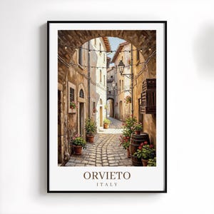 Orvieto Italy Art Print Umbria Italy Travel Poster Historic European Town Wall Art Quaint Italian Alleyway Painting Home Decor Travel Gift