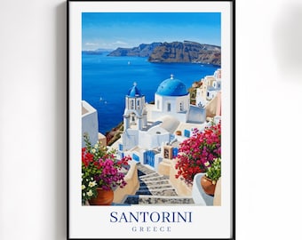 Santorini Greece Travel Print Wall Art Greece Poster Vibrant Oil Painting Home Decor Gifts for Her